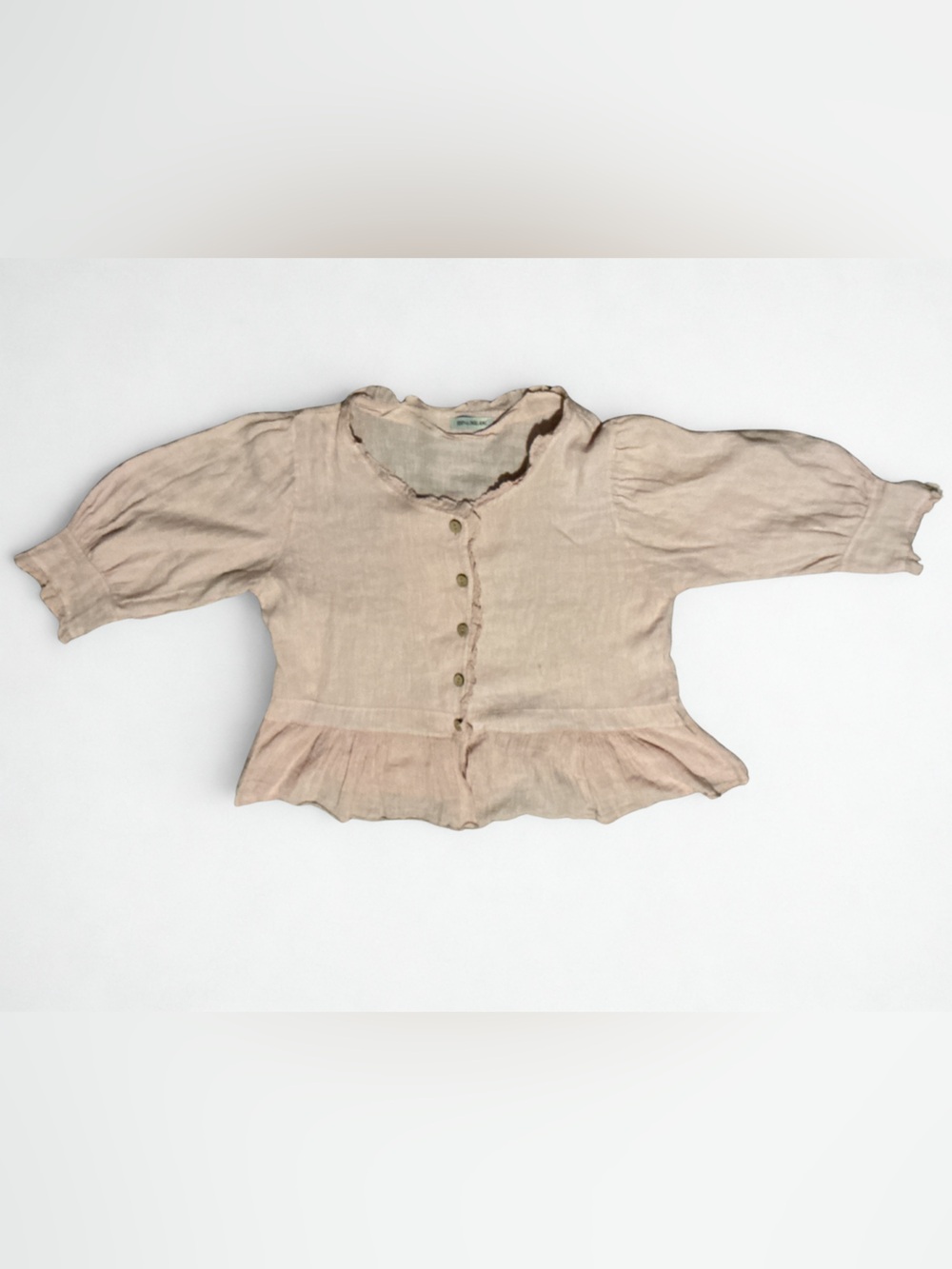 Lin Blanc Light Pink Ruffle Button-Front Linen Blouse Boho